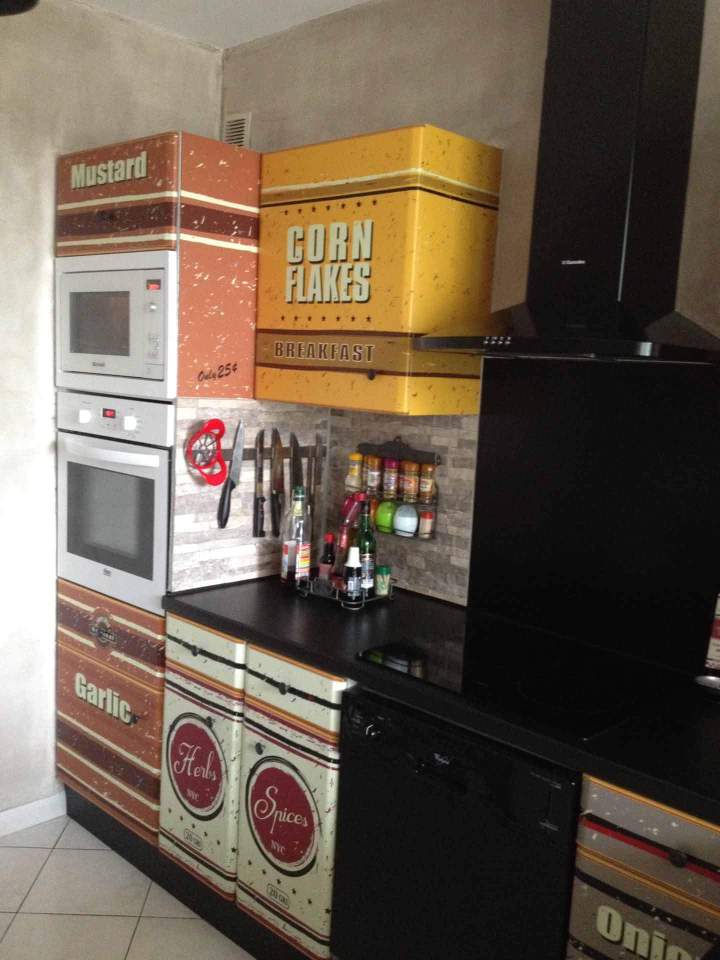 Déco adhésive covering sur meubles cuisine Bourgogne 